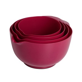 BoxedHome Mixing Bowl Set Plastic Salad Bowl Non-Slip Stackable Serving Bowls for Kitchen 4-Piece Mixing Bowl Set Scarlet Red