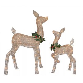 Glittering Brown Reindeer Doe and Fawn Set, 85 Clear Lights, (38 Inches Tall), Holiday Decor (2022)