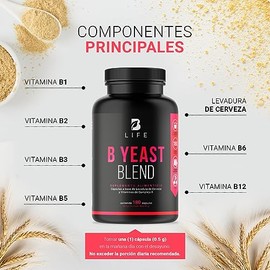 B Life Company Complejo B. Levadura de Cerveza y Vitaminas B1, B2, B3, B5, B6, B12. Ingredientes Naturales con 180 cpsulas de 500 mg. B Yeast Blend   