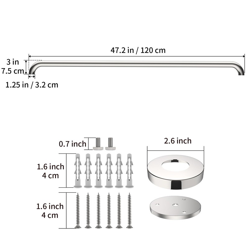 48 Inch Extra Long Chrome Stainless Steel Shower Grab Bar,