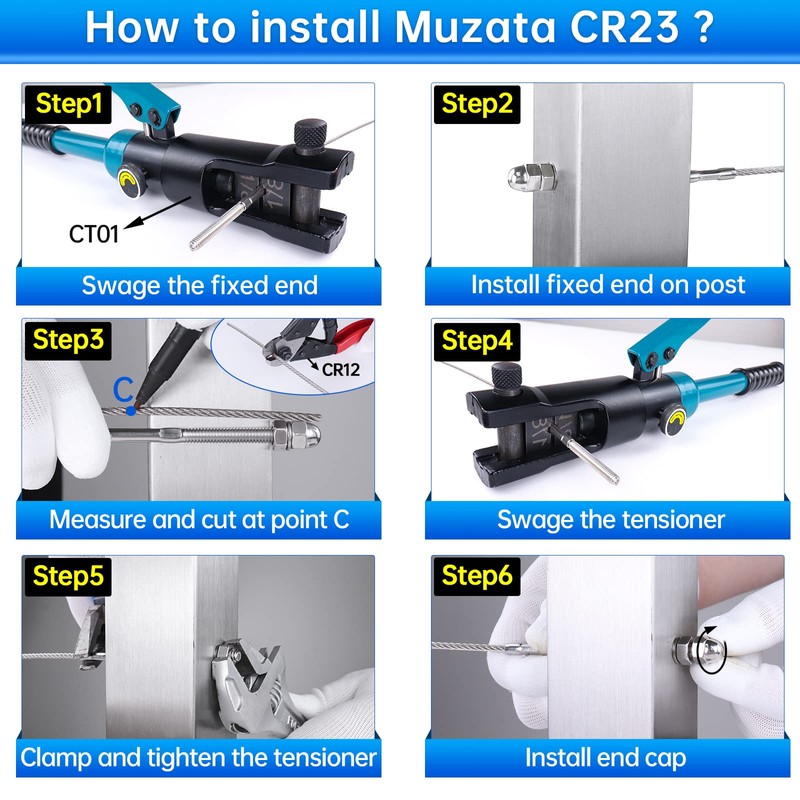 Muzata 60 Pack 1/8" Cable Railing Hardware Kit Hand Swage