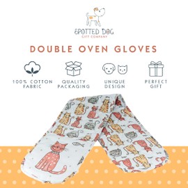 SPOTTED DOG GIFT COMPANY Cat Oven Gloves Heat Resistant Double Oven Gloves, Mitts Potholder for Cooking & Baking, Kitchen Accessories Gifts for Cat Lovers Women Men