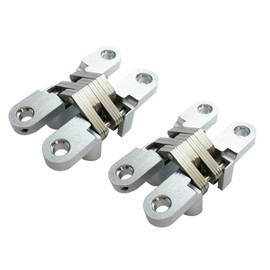 Pair of Hidden Hinge Stainless Steel Invisible Door Hinges, Concealed Barrel Wooden Box Satin Chrome Cabinet Cupboard Sliding Door, Door Min Thickness: 1-3/4'', Folding Cross Leaf Height: 4-5/8''