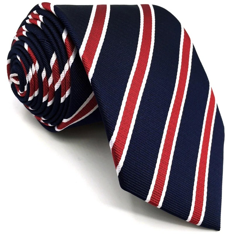 S&W SHLAX&WING Men's Striped Necktie, Blue, Red, Business, 3.5" x
