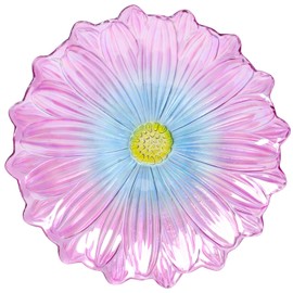 MUMTOP Outdoor Glass Birdbath with Metal Stand for Outside Yard Garden Decor, 18 inch Diameter Pink Bird Baths Bowl for Outdoors, 21 inch Height