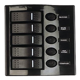 Sea-Dog 425110-1 Wave Rocker Switch Panel with 5 Illuminating Switches & Fuse