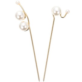 LALAFINA 2pcs Pearl Hairpin Tiara Hair Barrettes for Women Modern Hair Accessories Pearl Hair Forks Japanese Hair Stick Hair Accessory for Girls Women Hair Sticks Stinger Miss Shawl Alloy