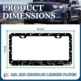 Dolphin License Plate Frames- 2 Pack Cute Animal Star Design Aluminum Metal License Plate Holder Covers Car Accessory, Rust-Proof Waterproof Car Decorative Tag Frames for Standard US 12x6 Inch