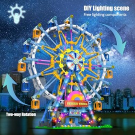 Juego de 813 bloques de construcción de noria con luz de hada, juego de 813 piezas de bloques de construcción de parque de atracciones para niños a partir de 8 años, regalo de ideas para niños y niñas