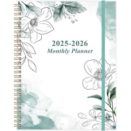 2025-2026 Monthly Planner - 18 Monthly Calendar, January 2025 - June 2026, Two Pages Per Month, 9" x11" Planner with Tabs, Strong Twin-Wire Binding, Inner Pocket, Teal Floral