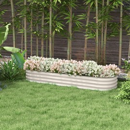 Outsunny 6.5' x 2' x 1' Galvanized Raised Garden Bed Kit, Outdoor Metal Elevated Planter Box with Safety Edging, Easy DIY Stock Tank for Growing Flowers, Herbs & Vegetables, Cream