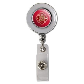 Firefighter Fire Rescue Maltese Cross Retractable Reel Chrome Badge ID Card Holder Clip