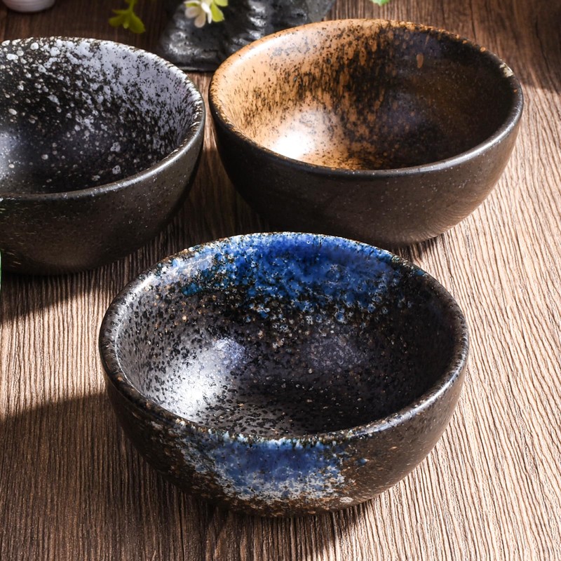 Porcelain Dipping Bowl Set of 4, 3.7" Vintage Reactive Glaze