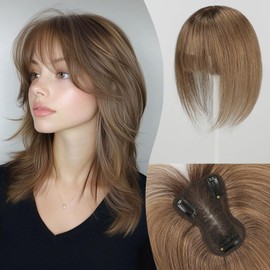 EMMOR 10 Inch Real Human Hair Topper for Women - Upgrade Swiss Lace Base with 3 Non-Slip Clips, 4.5" x 3" Hairpiece for Thinning Hair & Natural Hair Loss Coverage(Ombre Medium Brown)