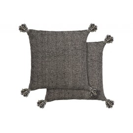 Lex's Linens Eco Cushion Covers - Recycled Cotton Modern Herringbone Design Pack of 2 (Black)