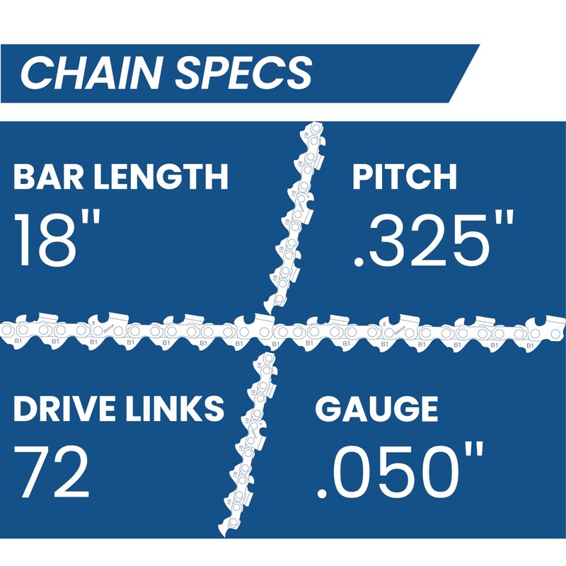 ZENTOP 18 Inch Chainsaw Chain, 325" Pitch, 050" Gauge, 72