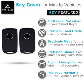 Autobase - Funda de silicona para llavero remoto para Mazda 3 Hatchback 2019, 2020, 2021, 2022, Mazda 3, 6, CX4, CX5, CX8, CX9, CX-30, Mazda 3, Hatchback, color negro