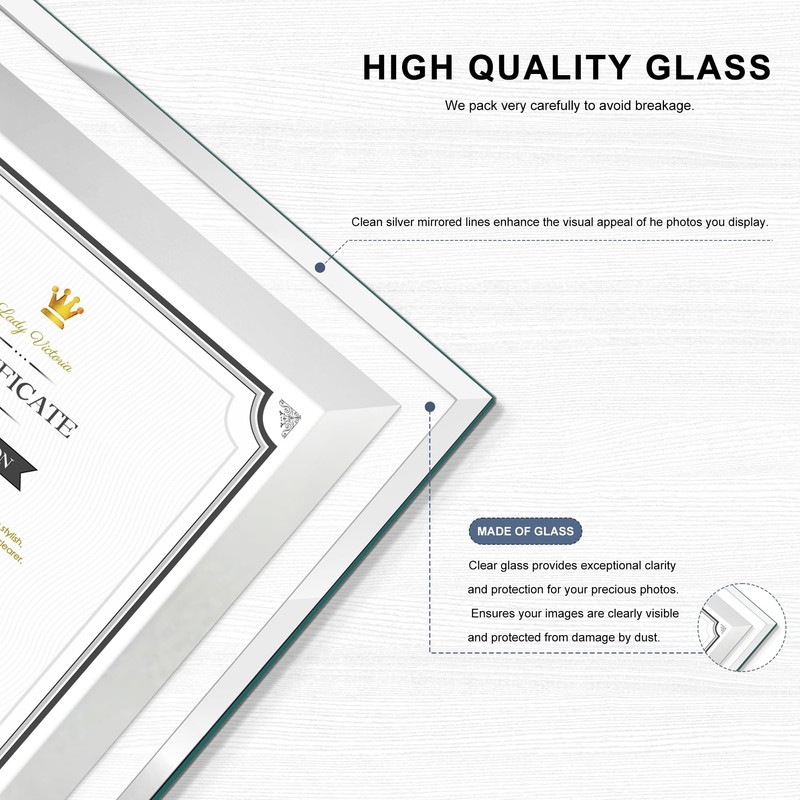 Fisnish 8.5x11 Certificate Frame, Glass Frames 8.5 by 11 for