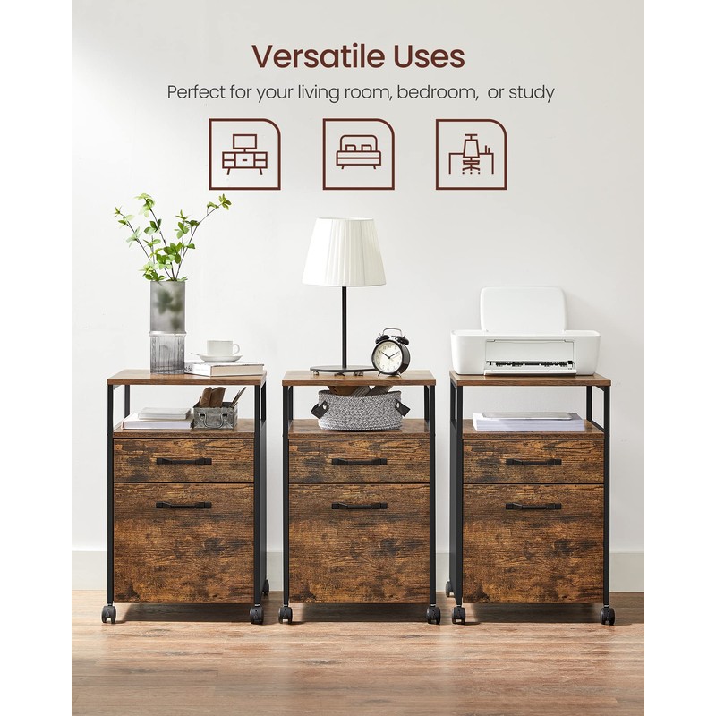 VASAGLE File Cabinet, Mobile Filing Cabinet with Wheels, 2 Drawers,