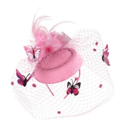 Healeved 1pc Mini Butterfly Fascinator Hair Clasp Headband for Women Elegant Net Yarn Headdress for Weddings Parties Stylish Hair Ornament Accessory for Stage Performances Pink