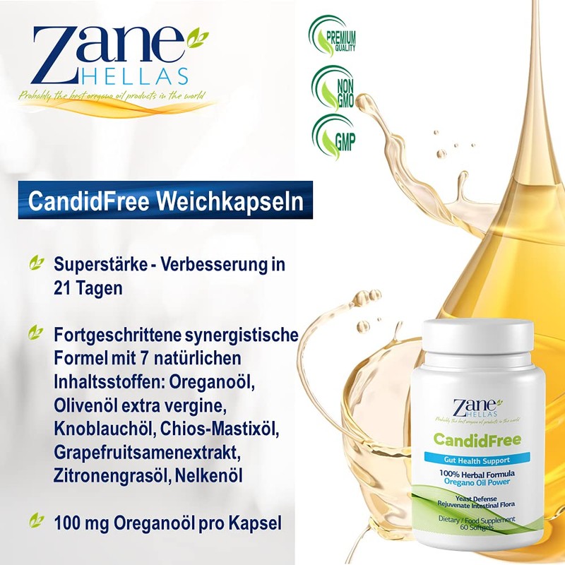 Zane Hellas Candidfree Softgels Oregano Oil Power Candida Support Intestinal
