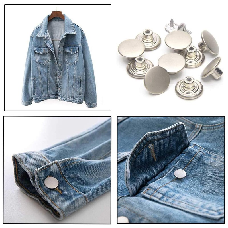 17mm Jeans Buttons No-Sew Metal Tack Buttons Replacement Kit 12