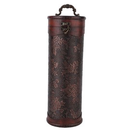 Portable Vintage Round Wood Single Red Wine Storage Box With Handle Retro Gift