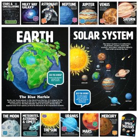 Decorably 15 Space Theme Classroom Decor - 11x14in Outer Space Classroom Decor, Outer Space Classroom Decorations, Solar System Poster, Space Decorations for Classroom, Space Themed Classroom Decor