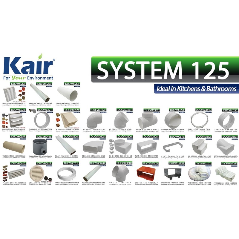Kair White Louvred Grille 155mm External Dimension Wall Ducting Air