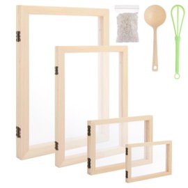 ZOFUN 4 Pcs Paper Making Kit, 4 Size Wooden Papers Frame with Blenders and Spoons, Wood Papers Making Screen Kit for DIY Paper Craft, Handcraft