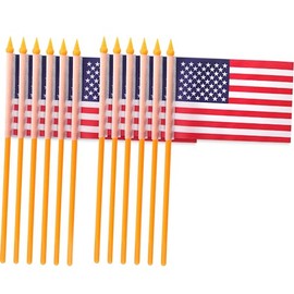 Srenta Small American Flags on Stick, 4x6 Inch, 12 Pack, Red, White, Blue, Polyester, Rectangular, Independence Day, Outdoor-Flags, Banner, Flag, Stick Mount