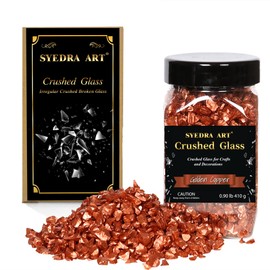 Syedra Crushed Glass for Crafts High Luster Metallic Crystal Broken Glass for Crafts Bulk,3-6mm 410G Jar (Golden Copper)