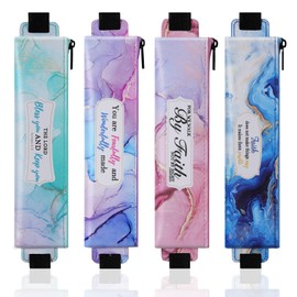MoKo Elastic Pencil Case for Notebook, 4 Pieces PU Leather Pencil Case with Adjustable Elastic Band, Stationery Bag, Pen Holder for Planner, Journals, Book for Student, Girls, Gift, Marble pattern, PU