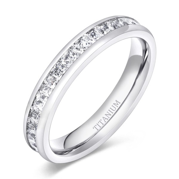 TIGRADE 4mm Women Titanium Engagement Ring Cubic Zirconia Eternity Wedding