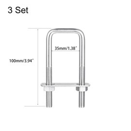 TOP-VIGOR 3 sets M8 Square U-Bolts, 32mm Inner Width 100mm Length 304 Stainless Steel U-Bolts with Nut, Plate for Building Installations Mechanical Parts Connection Cehicles Ships
