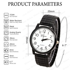 Blekon Collections Unisex Large Face Easy to Read 40mm Case Japanese Quartz Movement Stretch Band Watch (Black)