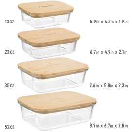 dokaworld Set of 4 Stackable Space-Saving Nesting Glass Containers with Airtight Bamboo Lids - Lunch, Meal & Food Prep - Microwave & Oven Safe BPA Free Durable Heat Resistant Inert Borosilicate Glass
