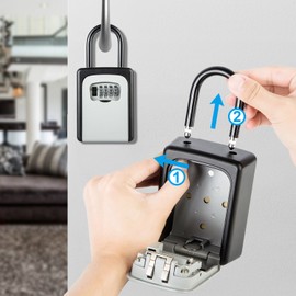 Diyife Key Safe, [Weatherproof] Portable Lock Box for Keys Outdoor with Removable Shackle, [2 Install Modes] Door Handle & Wall Mounted Combination Key Lock Box for Home Office Garage School Airbnb