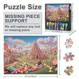Candy Town Puzzles for Adults 1000 Pieces Lollipop Trees Jigsaw Puzzles 1000 Pieces Impossible Puzzle for Adults, Sweet Candy Land Puzzle, 19.5 x 27.5 Inch