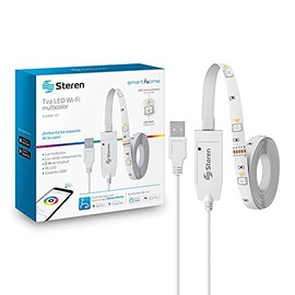 Steren SHOME-127 Tira LED Wi-Fi multicolor RGB, 2,4 GHz, función temporizador (timer), luz LED multicolor, luz LED cálida independiente, conexión por USB, compatible con Alexa y Google Assistant