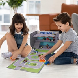 Livememory Toy Car Garage Box - Toy Car Storage Toy Car Box for with Car Rug Play Mat (Not Included Cars)