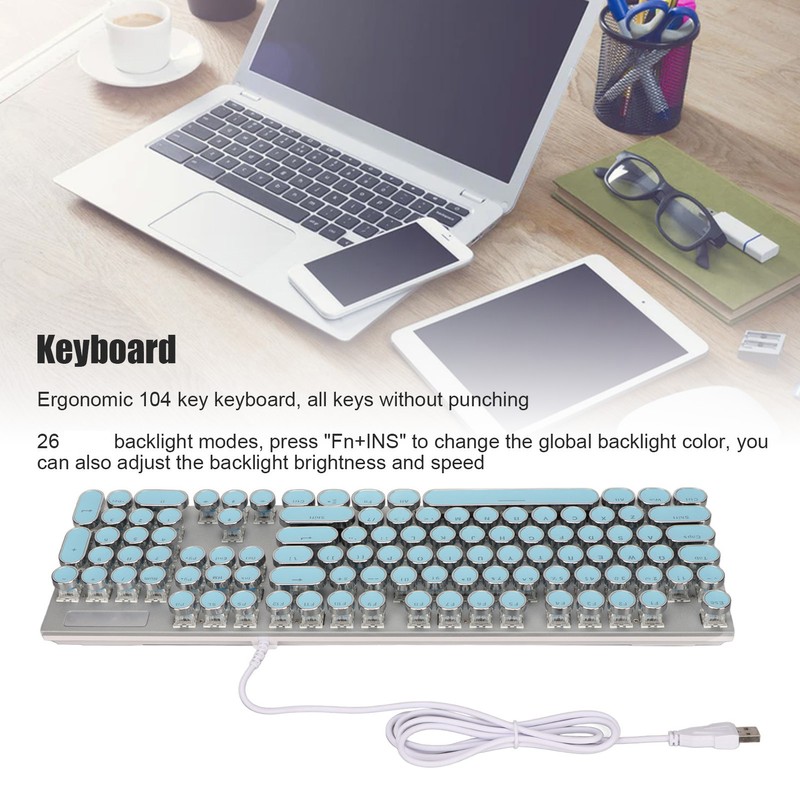 Blue Switch Mechanical Keyboard 104 Keys Backlight Ergonomic Retro Steampunk