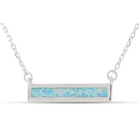 AFFY 14k White Gold Over Sterling Silver Thin Bar Synthetic Opal Necklace Pendant 16" Chain