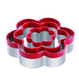 Abokney 3 Piece Flower Cookie Cutters set,Stainless Steel Cookie Cutter Set for Kids,1.5inch-3inch-4inch Large Pastry Cutter Shapes for Baking,Sandwich and Fruit,red