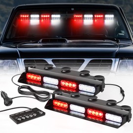 WINECO Emergency Dash Strobe Lights Red White Safety Flashing Warning Hazard Interior Front/Rear Windshield Deck Split Lights for Volunteer Firefighter Vehicles Trucks 2x14 inch