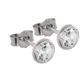 NKlaus Pair of Stud Earrings 5.3 mm White Gold 750 Gold 18 Carat Crystal Zirconia White 2610, White Gold