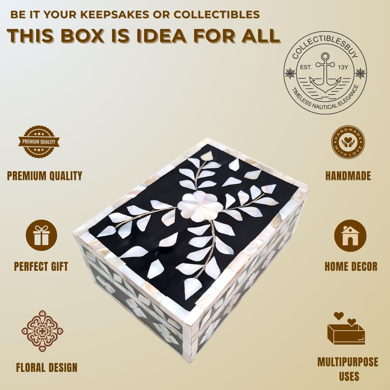 collectiblesBuy Handcrafted Bone Inlay Decorative Box Floral Design Multipurpose Storage