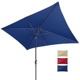 Funsite 6.5x10ft Rectangular Patio Umbrella, Outdoor Market Table Umbrellas with Heavy Duty Pole, UV Protect Umbrella with Push Botton Tilt & Crank for Garden, Deck, Lawn, Backyard & Pool, Navy Bule