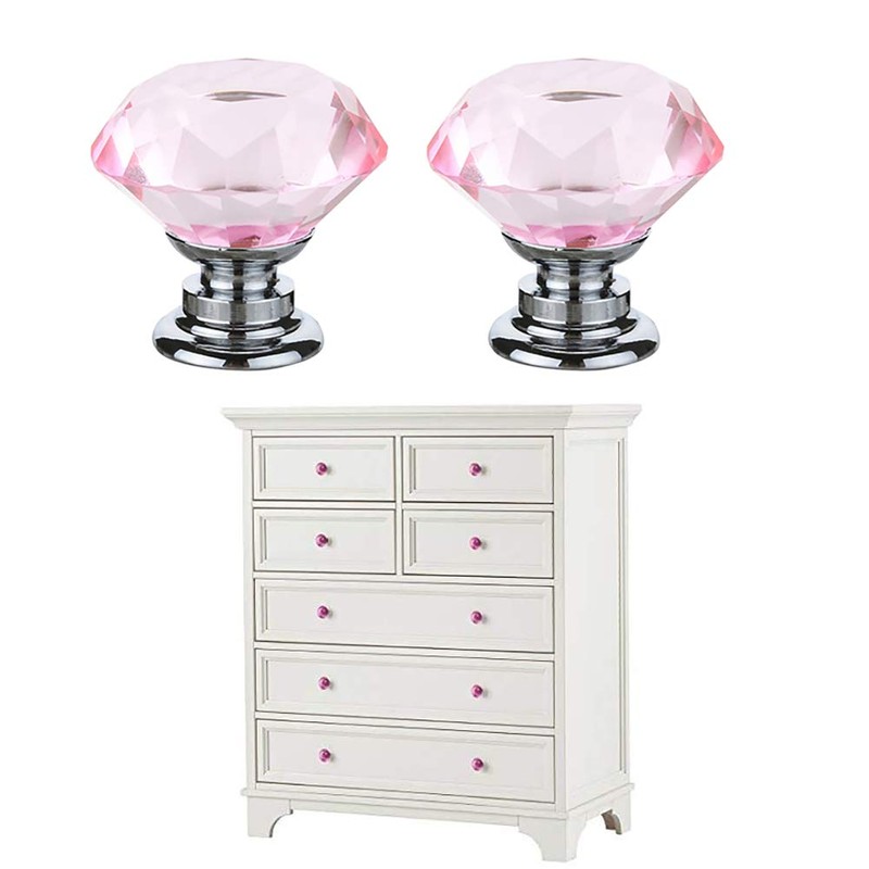 Pink Crystal Drawer Knobs - 6 PCS 30MM Glass Drawer