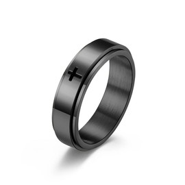 yomlry Titanium Stainless Steel Anxiety Ring Fidget Spinner Ring Cross Rotating Ring Stress Relieving Ring for Men Women Size 6-12-black size8